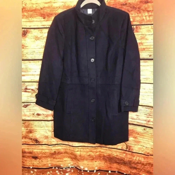 Women’s Navy Blue Faux Wool Jacket - Picture 2 of 12